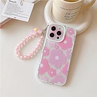 3D Bear Ear Hang Phone Chain Lanyard Clear Soft Case for iPhone 13 14 Pro Max 12 11 XR XS X 7 8 Plus SE Cute Cover,Pink Flower,for iPhone 8Plus