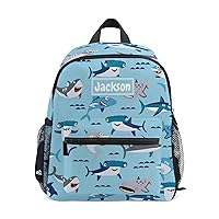 Custom Shark Kid's Backpack Personalized Backpack with Name/Text Preschool Backpack for Boys Customizable Toddler Backpack for Girls with Chest Strap