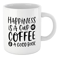 Book Lovers Reading Mug, BW Quote - HAPPINESS IS A CUP OF COFFEE & A GOOD BOOK - Bookworm Gifts, Funny Bookish Coffee Mug, Reader Gift, Teacher Gift!