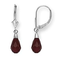 14k White Gold January Red 9x6mm Crystal Element Pear Drop Leverback Earrings Measure Jewelry Gifts for Women