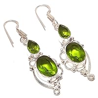Gift For Girls! Green Amethyst Quartz HANDMADE Jewelry Sterling Silver Plated EARRING 2.25