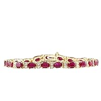 11.01 Carat Natural Red Ruby and Diamond (F-G Color, VS1-VS2 Clarity) 14K Yellow Gold Luxury Tennis Bracelet for Women Exclusively Handcrafted in USA