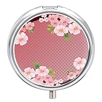 Pill Box Peach Blossom Flowers Round Medicine Tablet Case Portable Pillbox Vitamin Container Organizer Pills Holder with 3 Compartments