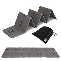 Foldable Yoga Mat - Illustrated 14 Embossed Poses, Square Folding Travel Fitness Exercise Mat as Seen on TV, Perfect Storage, Pilates, Home Workout