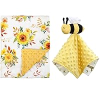 BORITAR Baby Blanket+Baby Security Blanket for Girls Super Soft Double Layer Minky with Dotted Backing for Toddler Infant with Yellow Sunflowers Printed 30 x 40 Inch