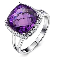 Amazing Amethyst Gemstone Diamond Solid 14K White Gold Promise Wedding Engagement Two Shank Halo Ring Set