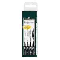 Faber-Castell Art & Graphic Pitt Artist Pen India Ink Pen, Black, Wallet Of 4, For Art, Craft, Drawing, Sketching, Home, School, University, Colouring