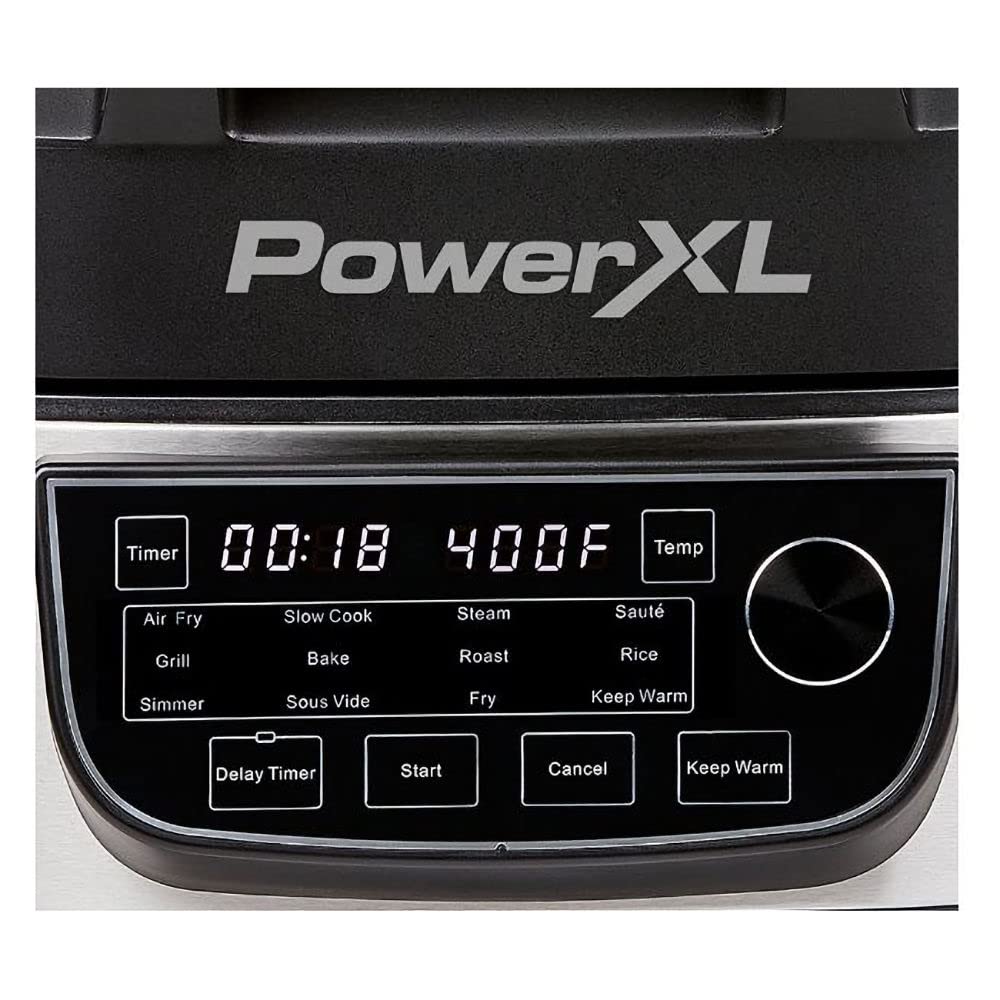 PowerXL Grill Air Fryer Combo 6 QT 12-in-1 Indoor Grill, Air Fryer, Slow Cooker, Roast, Bake, 1550-Watts, Stainless Steel Finish (Standard)