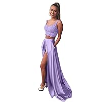 Womens Halter 2 Piece Prom Dress with Slit Long Evening Gown
