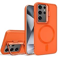 ZIFENGXUAN- Magnetic Case for Samsung Galaxy S24ultra/S24plus/S24, Shockproof Translucent PC Cover with Camera Lens Protective Stand Kickstand Shell (S24 Ultra,Orange)