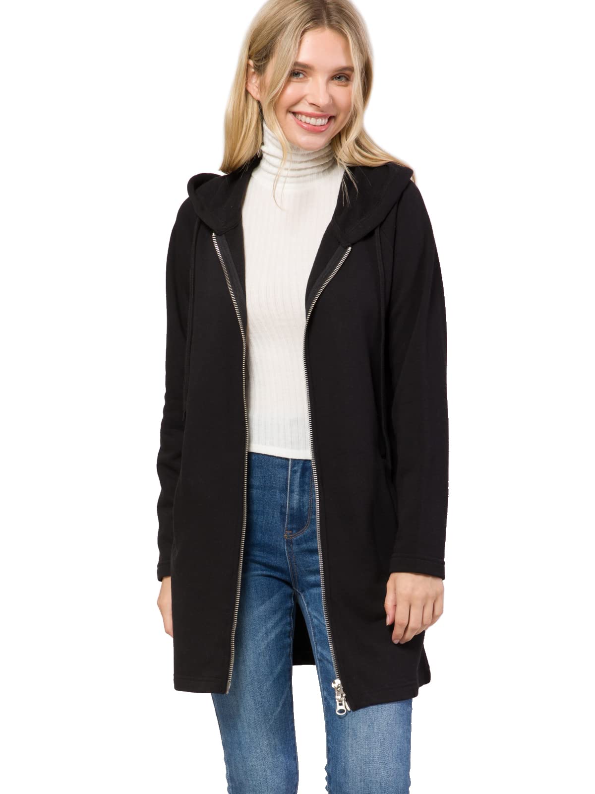 Sofra Women's Thin Cotton Zip Up Hoodie Jacket (M, Heather Gray)