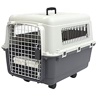 SportPet Designs Plastic Kennels Rolling Plastic Wire Door Travel Dog Crate - Medium, Gray (CM-2001-CS01)