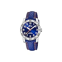 Lotus Watch for Children 18665/2 Junior Collection Silver Stainless Steel Case Blue Leather Strap, blue, Stripes
