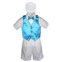 6pc Baby Toddler Little Boys White Shorts Extra Vest Bow Tie Sets S-4T (XL:(18-24 months), Turquoise)