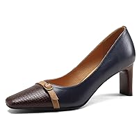 Women Square Toe Chunky Heel Pumps Two Tone Slip On Pump Shoes Cap Toe Buckle 2 inch Thick Mid Heel Dress Shoes Woven Toe Cap Elegant Chic Office Ladies Casual Street 4-11 M US
