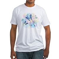 Fitted T-Shirt Long Tailed Butterfly with Flowers - White, Medium