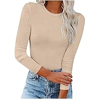 XJYIOEWT Graphic Tees for Women for Gym Women's Round Neck Casual Long Sleeved Slim Fit Underwear Autumn and Winter Sol