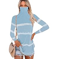 EFOFEI Womens Tie Dye Mask Attached Turtle Neck Tops Long Sleeve Shirts Plus Size Blouses