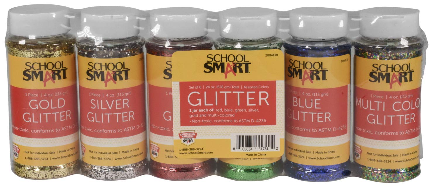 School Smart Craft Glitter, 4 Ounces, Assorted Colors, Set of 6