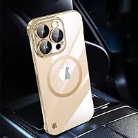 Magnetic Slim Clear Case for iPhone 14 Pro Max Compatible with MagSafe, Clear Plating Ultra-Thin Bumper Frameless Borderless Design with Full Camera Lens Protector for Women Men, Gold