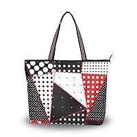 My Daily Women Tote Shoulder Bag Black White Red Polka Dots And Suture Line Print Handbag Medium
