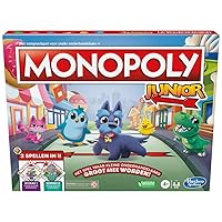 Monopoly Junior-bordspel, 2-zijdig spelbord, 2 spellen in 1, Monopoly-spel voor jongere kinderen; kinderspellen, Junior-spellen