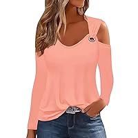Womens Summer Shirts Hollow Cut Out Eyelet V Neck Short Sleeve O-Ring Cold Shoulder Solid Color Basic Tops Blouse