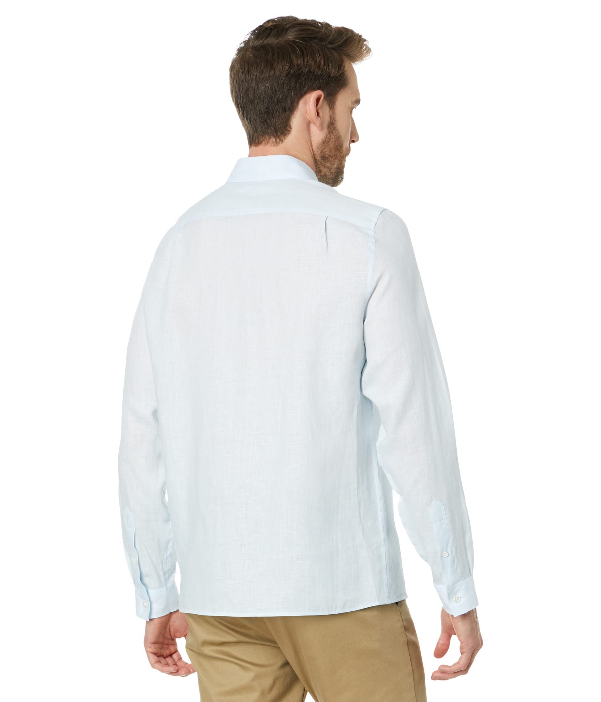 Lacoste Contemporary Collection's Men's Long Sleeve Regular Fit Linen Button Down with Front Pocket