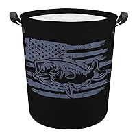 Funny Laundry Basket US Bass Fishing Flag Clothes Hamper Storage Baskets Collapsible with Handles for Bedroom Bathroom