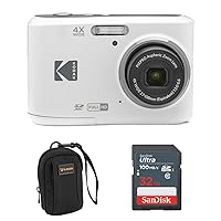 Kodak PIXPRO FZ45 Friendly Zoom 16MP Full HD Digital Camera, White, Bundle with 32GB Memory Card and Camera Bag