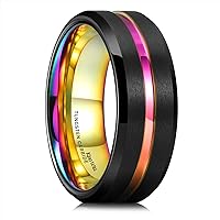 King Will Tungsten Carbide Wedding Ring for Men - 8mm Black/Silver/Rainbow Matte Finish Grooved Center Comfort Fit Mens Wedding Band for Everyday Wear