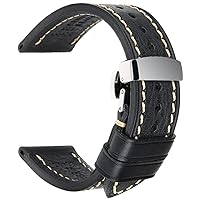 REZERO Handmade Genuine Leather Watch Band, 18mm 19mm 20mm 21mm 22mm 23mm 24mm 26mm Leather Watch Strap with Stainless Steel Deployment Buckle for Men Women