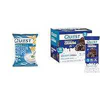 Quest Nutrition Protein Chips Ranch 19g Protein 4g Net Carbs Gluten Free Pack of 12 and Frosted Cookies Chocolate Cake Twin Pack 1g Sugar 11g Protein 2g Net Carbs Gluten Free 16 Cookies