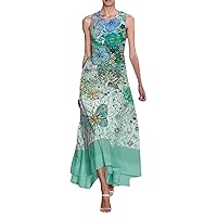 Midi Dresses for Women Wedding Guest Spring,Womens Spring Summer Daily Casual Round Neck Sleeveless Prints Long