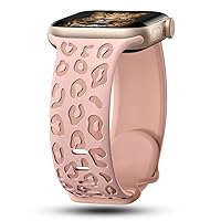 CreateGreat Two-Tone Leopard Engraved Bands Compatible with Apple Watch Band 41mm 40mm 38mm 45mm 44mm 42mm Women, Silicone Cheetah Designer Strap for iWatch Bands Series SE 8 7 6 5 4 3 2 1