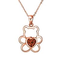 Created Red Garnet Cute Teddy Bear Love Heart Pendant Necklace 14K Pink Gold Plated Alloy