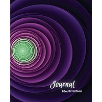 Journal 'Beauty Within': 8 x 10 Blank Lined Notebook beautiful fractal vortex in purple, with affirmation and tarot prompts.