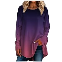 Long Shirts For Women For Leggings Gradient Crewneck Sweatshirts Tops Long Sleeve Lightweight T Shirts Trendy Clothes