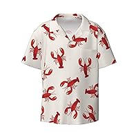 Funny Cartoon Crayfish Men's Summer Short-Sleeved Shirts, Casual Shirts, Loose Fit with Pockets