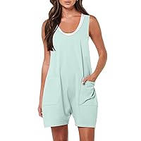 Women's Summer Casual Rompers Sleeveless Tank Top Romper Loose Short Jumpsuits Overalls Trendy Outfits with Pockets