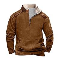Men's Half Ziper Sweatshirt Print Elbow Shoulder Long Sleeve Shirts Fleece Stand Collar Outdoor Casual Pullover Top