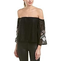cupcakes and cashmere Women's Kindra Embriodered Lace Top, Black, X-Small