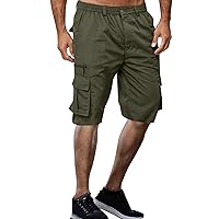 Straight Leg Shorts for Men Plaid Print Elastic Waisted Cargo Shorts Drawstring Loose-Fit Summer Beach Shorts with Pockets
