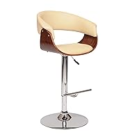 Armen Living Paris Swivel Barstool in Cream Faux Leather and Chrome Finish