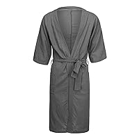 Men's Loose Kimono Robe Linen Woven Bathrobe Casual Clothing Pajamas V Neck Long Gown Nightgown Loungewear