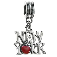 Queenberry Sterling Silver New York City Big Red Apple Enamel European Style Dangle Bead Charms