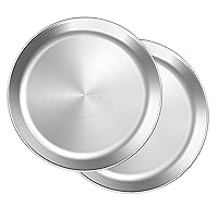 Small Round Pizza Pan Set 2 Mini Stainless Steel Pizza Tray, Round Pizza Plate For Pie Cookie Pizza Cake, Non Toxic & Heavy Duty, Brushed Finish & Easy Clean & Diameter 9 Inch
