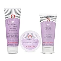First Aid Beauty Smooth Operators Trio – 3 Exfoliating Favorites – KP Bump Eraser Body Scrub with10% AHA, 8 oz, KP Smoothing Body Lotion, 6 oz, & Ingrown Hair Pads, 28 Count