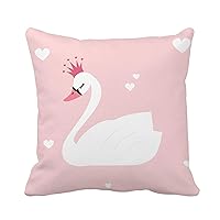 Throw Pillow Cover Crown Cute Lovely Princess Swan on Pink Cartoon Pastel 16x16 Inches Pillowcase Home Decorative Square Pillow Case Cushion Cover