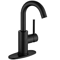 Black Bar Faucet Single Hole, Jodulos Black Matte Bar Sink Faucet with Deck Plate and Supply Lines, Stainless Steel Single Handle Wet Bar Sink Faucet, Matte Black Bathroom Faucet JU1100-BK